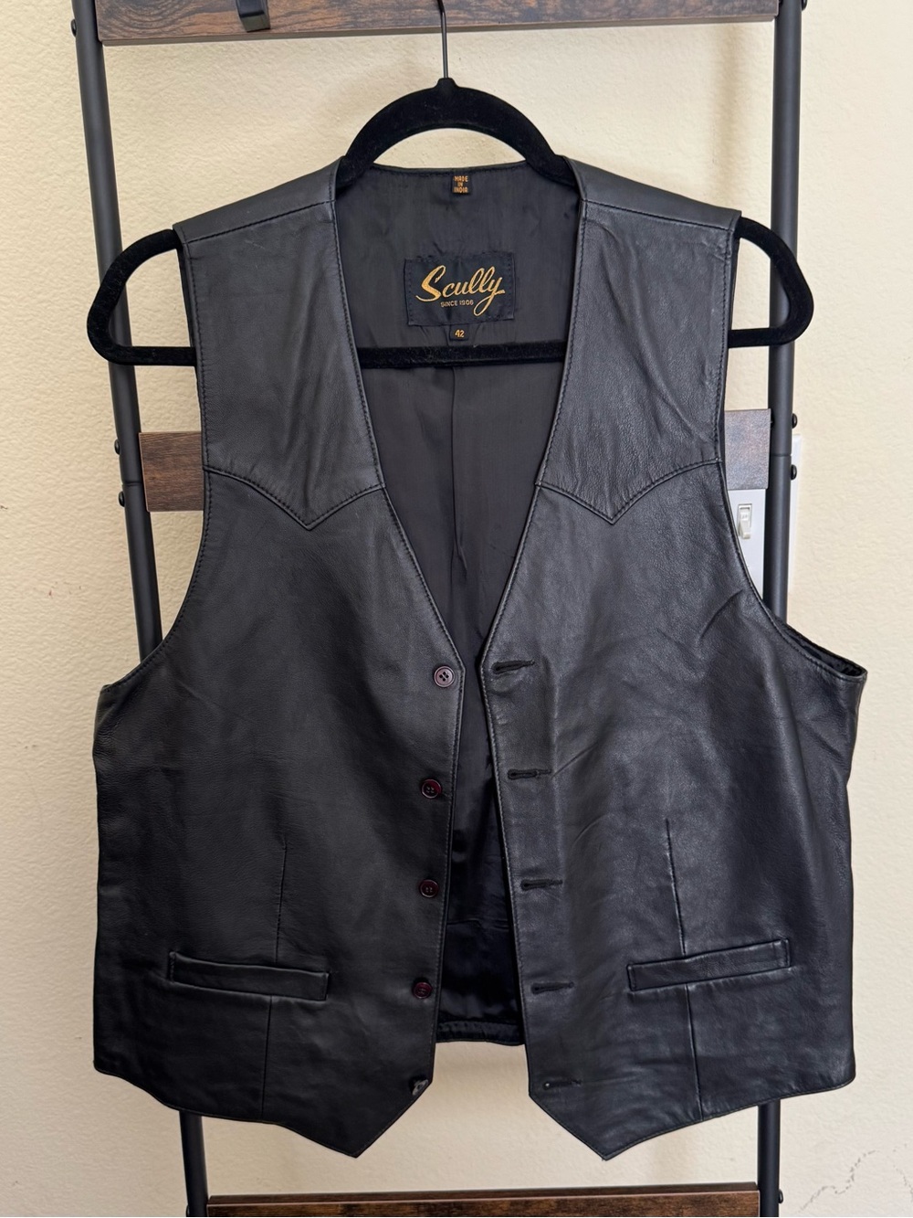 Black Scully Leather Men’s Vest Jacket - Size 42